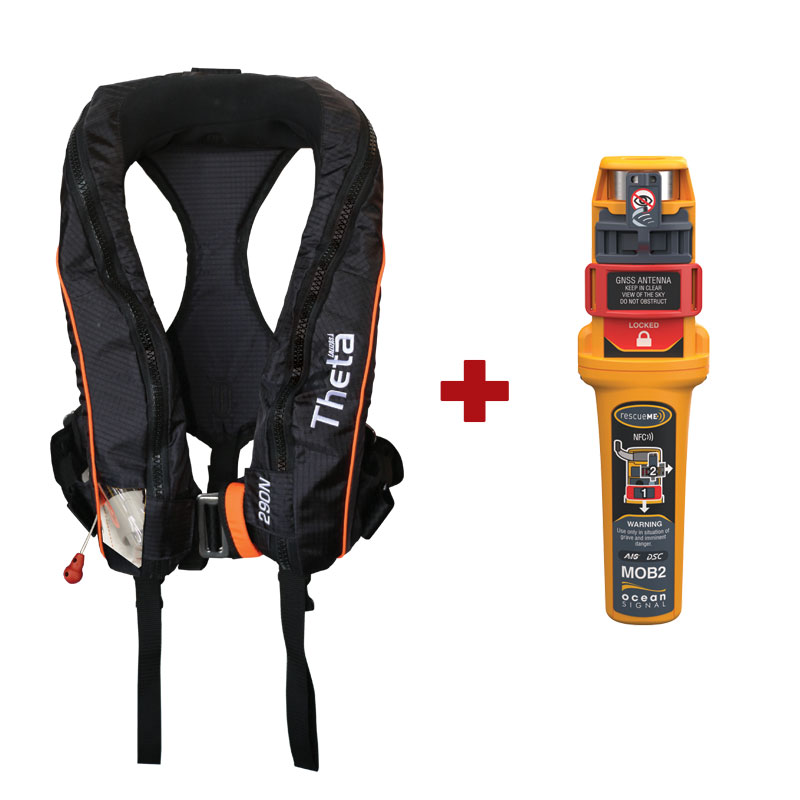 [75993] Theta Infl.Lifej.,Auto,290N,w/JS1,w/Sprayh.,Double Crotch& Harness,ISO,Adult,w/Ocean Signal MOB2,Set image