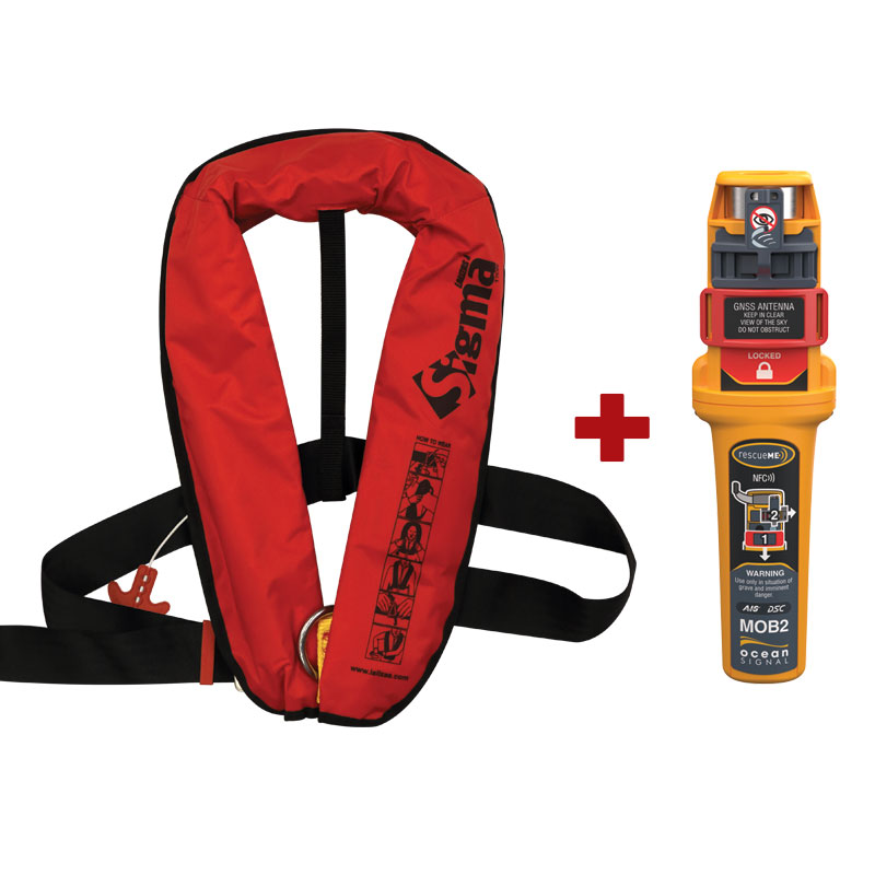 [75998] Sigma Infl.Lifejacket, Auto, 170N, w/Harness, ISO, Adult, Red, w/Ocean Signal MOB2,Set image