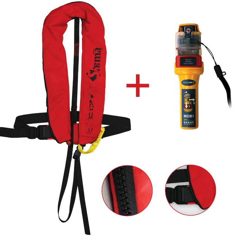 Sigma Inflatable Lifejackets Auto, 170N, ISO 12402-3 with Ocean Signal MOB1, set thumb image 1