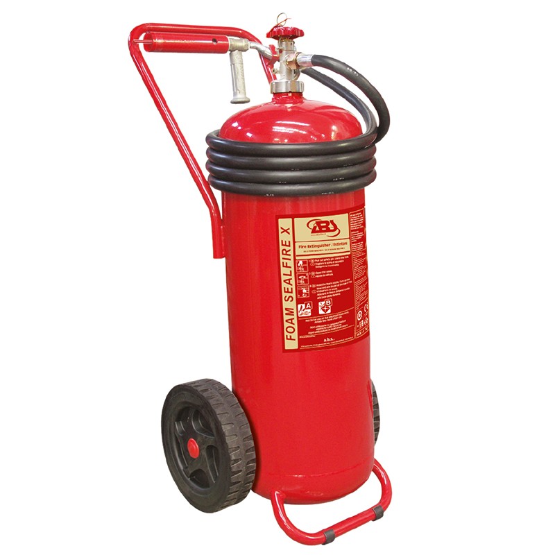 Fire Extinguisher Wheeled, AFFF Foam 50L,Stored Pressure, w/Hose, Horn & Nozzle, SOLAS/MED